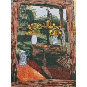 Bob Timberlake Vintage Tapestry Throw Blanket Garden Water Well 61x45" Floral
